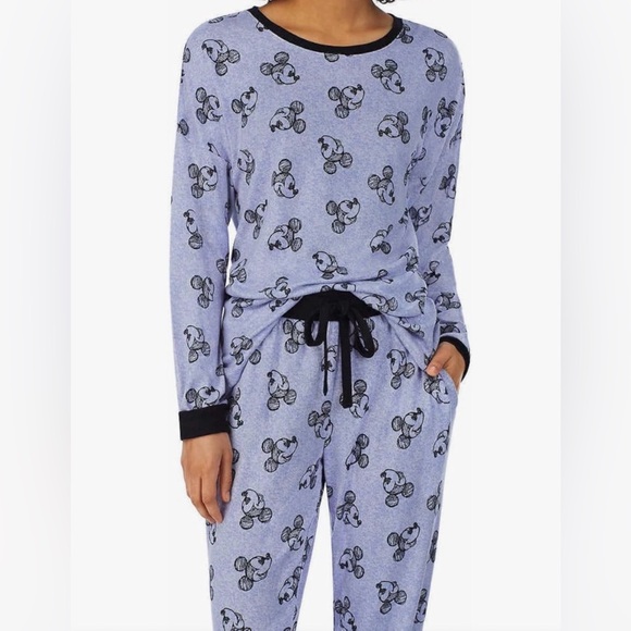 Disney Mickey Mouse Blue 2 Piece Long Sleeve Pajama Set Size Large - Picture 3 of 9